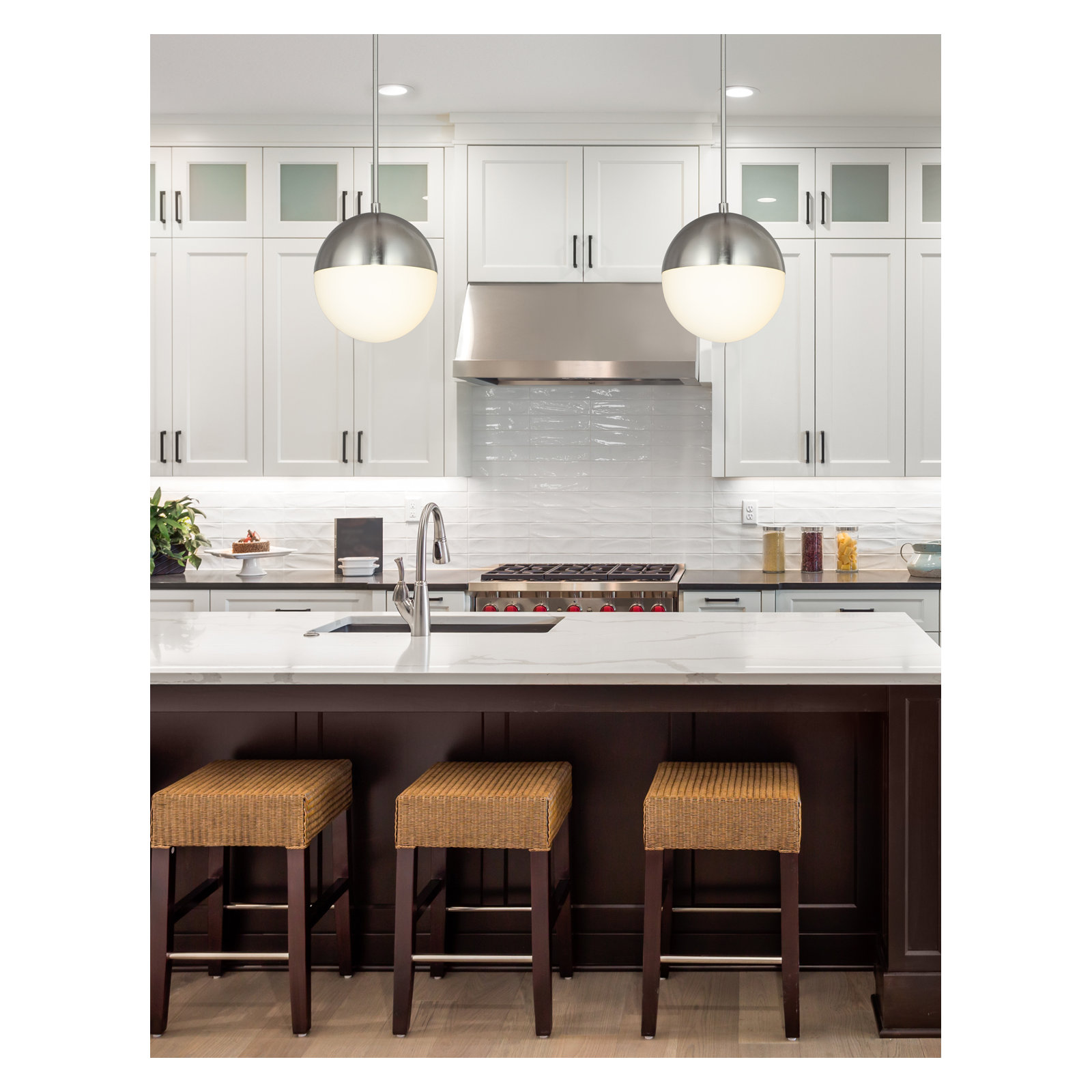 Yvette Single Light Glass Pendant, Nickel, 10" H x 10" W x 10" D