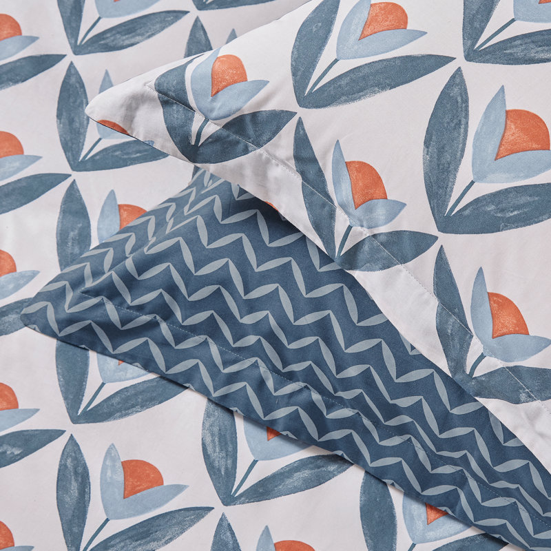 Tulip Trellis Cotton Block Print [EU ONLY] Duvet Cover Set with Pillowcases, Single Duvet Cover + 1 Single Pillowcase