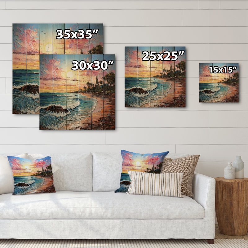 Paysage de plage coloré I sur bois, H 35 po x l 35 po x P 0,78 po