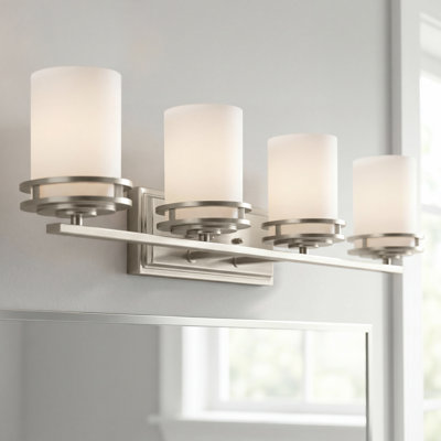 Hendrik 4-Light Brushed Nickel Vanity Light with Satin Etched Glass Shades