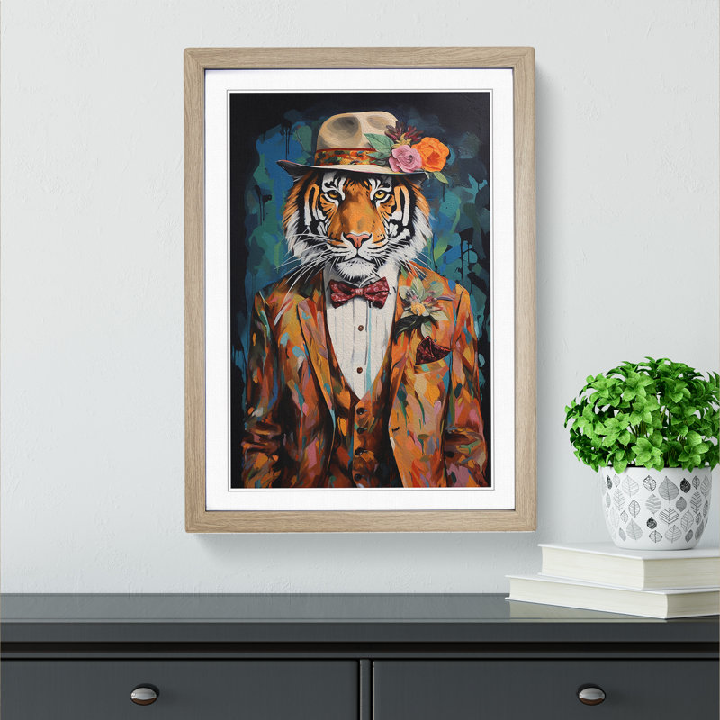 XYZ-FRM-V1223-6170 Tiger Contemporary - Single Picture Frame Print on Wood, Oak , 46cm H x 34cm W x 2cm D