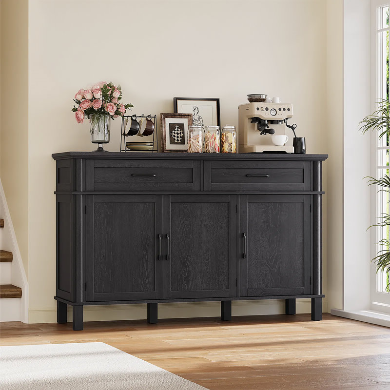 Buffet Buffet avec tiroirs, tablettes et portes, Noir, H 34,2 po x l 54,71 po x P 14,9 po