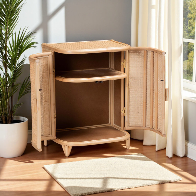 2 tablettes intérieures avec porte et armoire de rangement en rotin naturel H 31,13 po x l 23,95 po x P 17,87 po Daniel