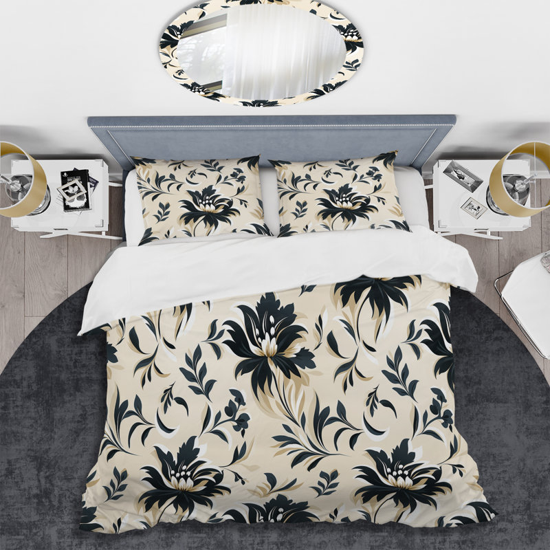 Ensemble de housse de couette Ozkan - Damask, Housse de couette pour grand lit et 2 taies décor