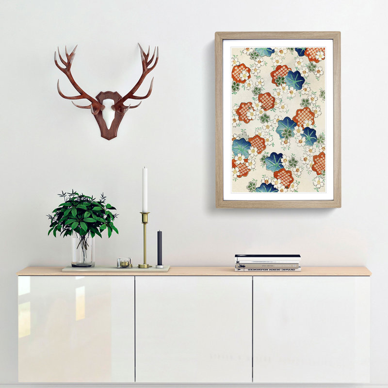 Floral Design by Watanabe Seitei - Picture Frame Painting Print, 48cm H x 36cm W x 2cm D, Oak Framed