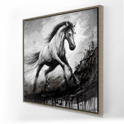 «White Horse in the Wind», décor de toile encadrée blanc rustique