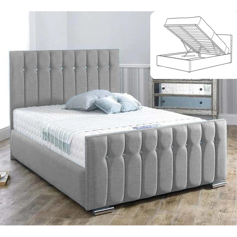 Upholstered Ottoman Storage Bed, Single (3'), Silver