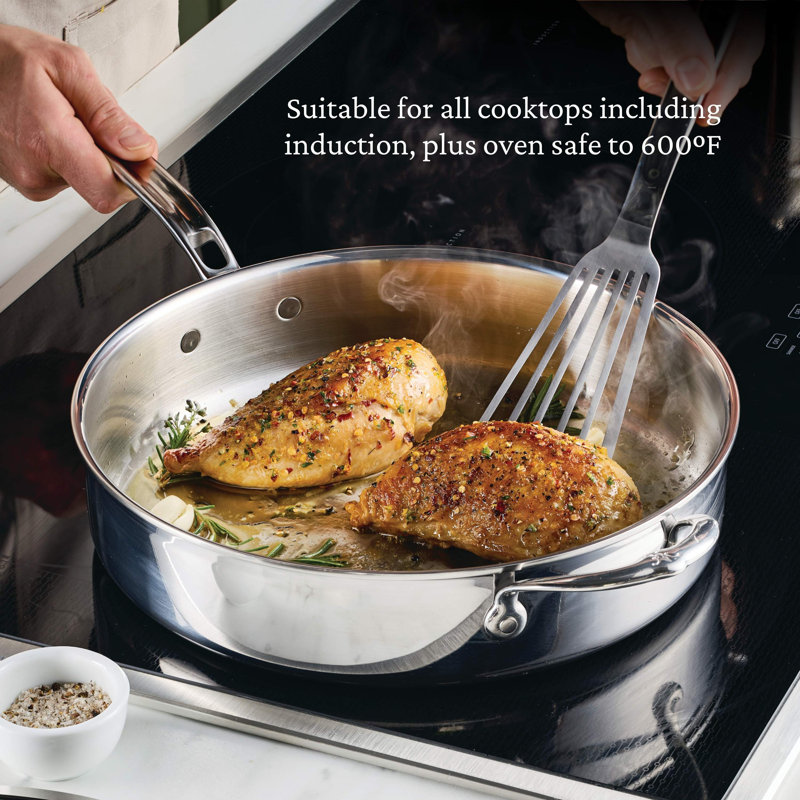 "V1: Probond® Luxe 5-Piece Professional Clad Stainless Steel Skillet Set 5-Piece Set  (8.5”Skillet, 3Qt Saucepans, And 3.5Qt Sauté)"