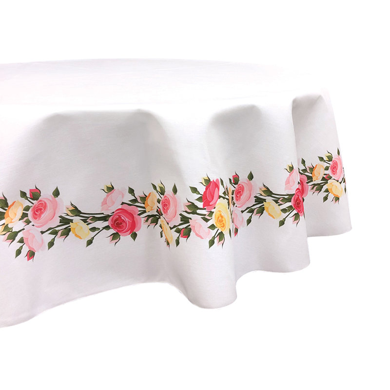 Stig Floral Round Mother's Day Tablecloth, 90" L x 90" W, Mother's Day Roses in Bloom Garland
