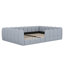 Lit de plancher rembourré pour enfants, cadre de lit plateforme à profil bas avec garde-corps, tissu en velours et coin rond-130917670