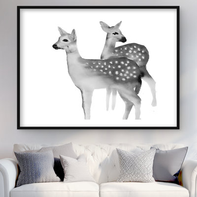 Faon noir et blanc - faune rustique, reproduction encadrée