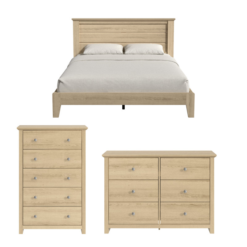 Tevrat Contemporary 3 Piece Bedroom Set, Queen, 3 Pcs: Bed, 2 Nightstands
