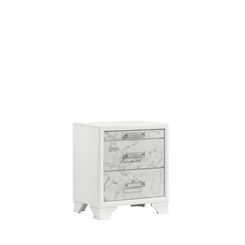 Table de chevet blanche moderne avec tiroirs spacieux et détails en marbre
