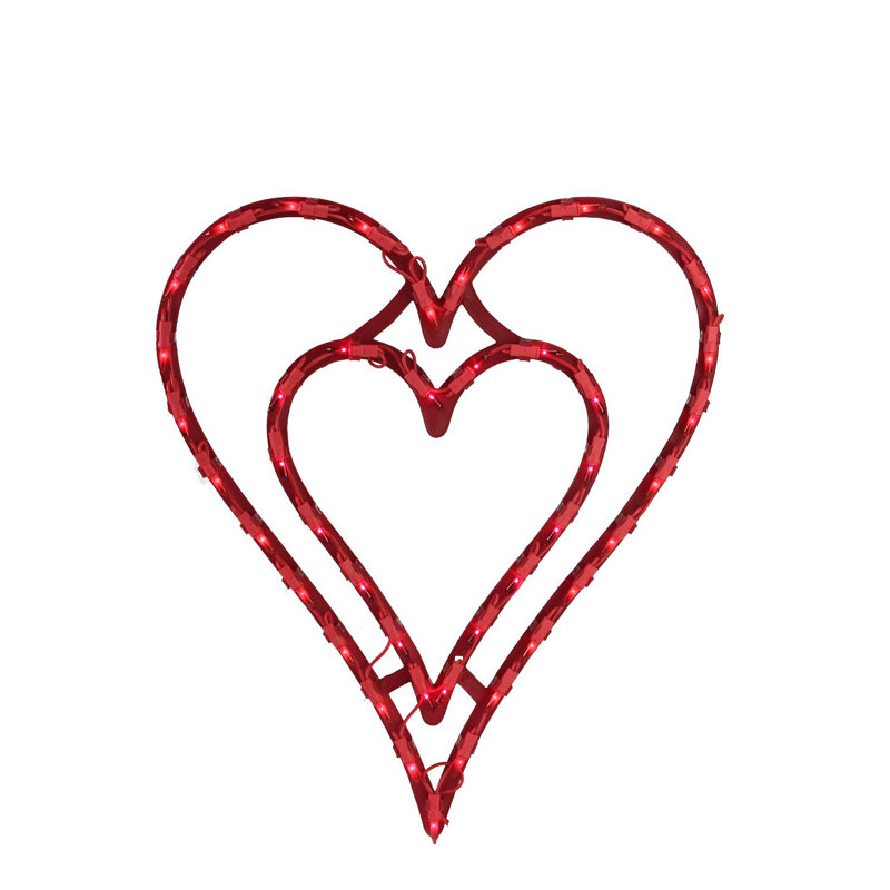 Décoration de fenêtre 17 "illuminée à double cœur pour la Saint-Valentin