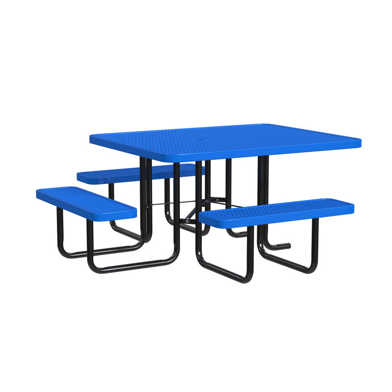 Leisure Craft 46" Square ADA Accessible Outdoor Picnic Table with 3 Bench Seats, Blue