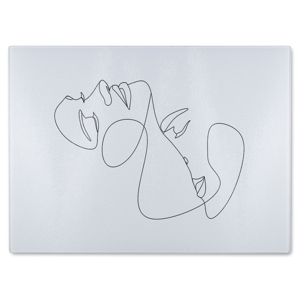 Man and woman touch by one line Designer Glass Chopping Board