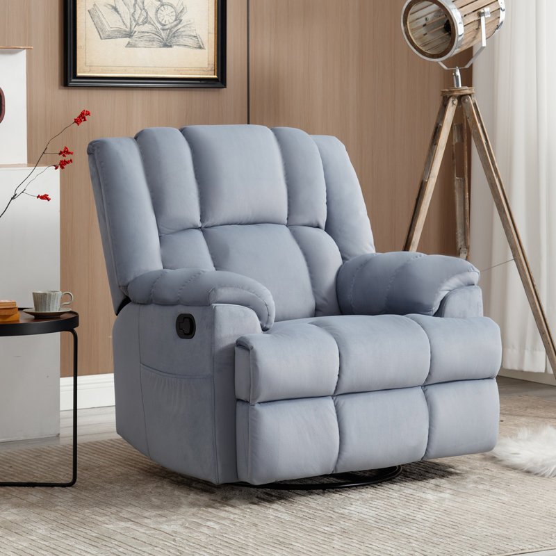 360° Manual Swivel Rocking Chair, Large Size Recliner, Soft Texture, Blue