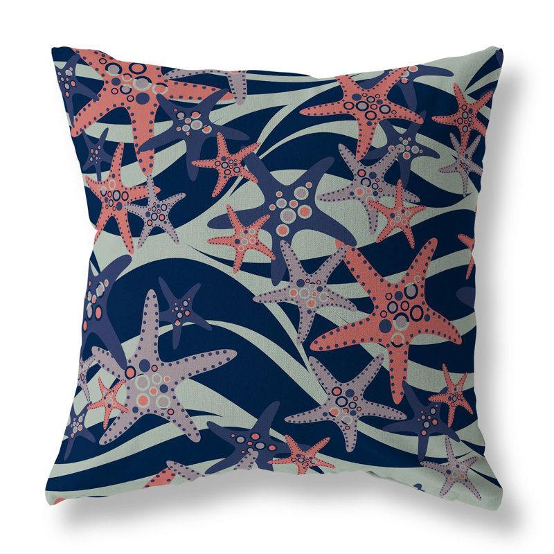 Coussin décoratif intérieur / extérieur Starfish Sway, H 16 po x l 16 po, Bleu / Vert / Noir