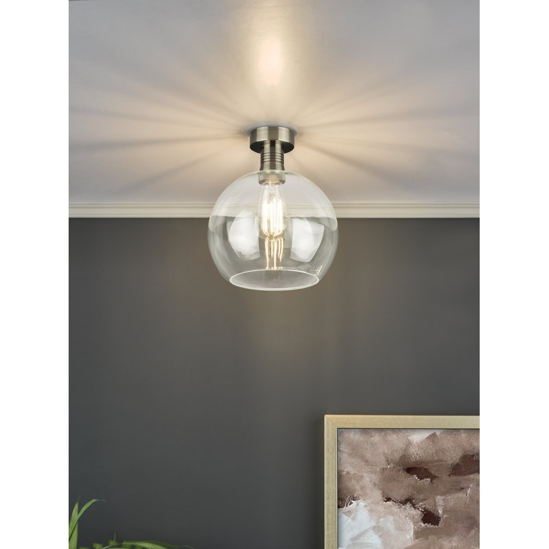 EMERSON 1LT SEMI FLUSH CW ROUND CLEAR GLASS, Antique Brass