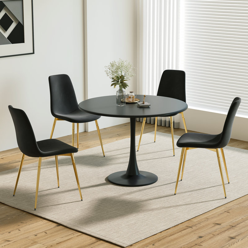 5 - Piece Pedestal Dining Set, Black/Gold, Black