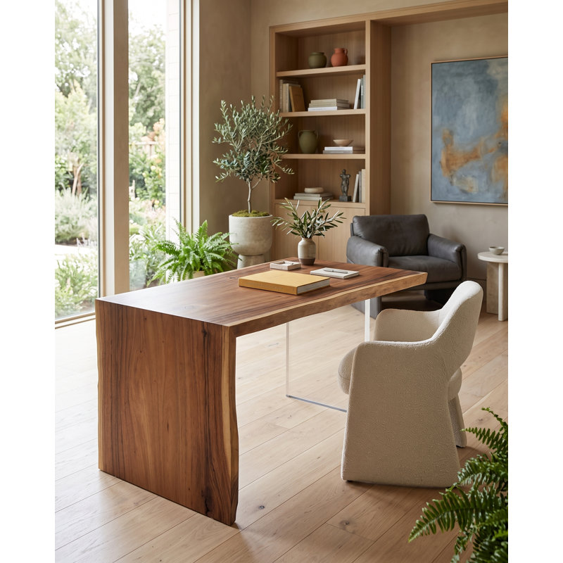 Waterfall Solid Wood Desk, Brown