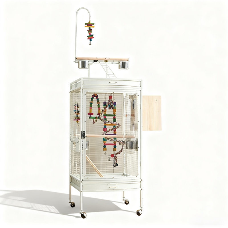 Minimalist Metal Tall Parrot Cage with Rolling Lockable Casters