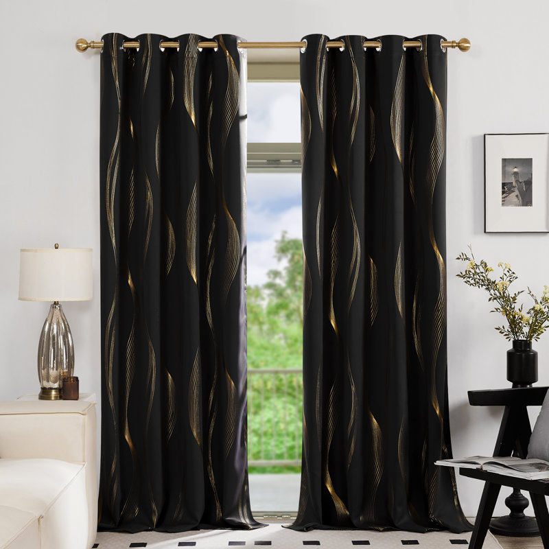 Geometric Blackout Thermal Curtain Pair, Black, 52" W x 72" L
