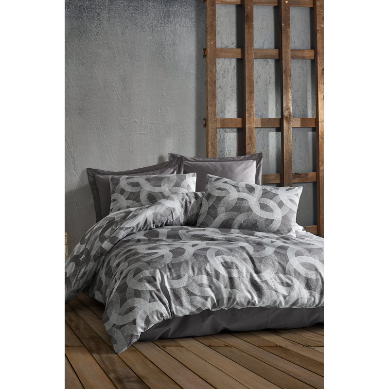 Ensemble de housse de couette moderne et contemporain en mélange de coton 6 pièces Demondre, Anthracite