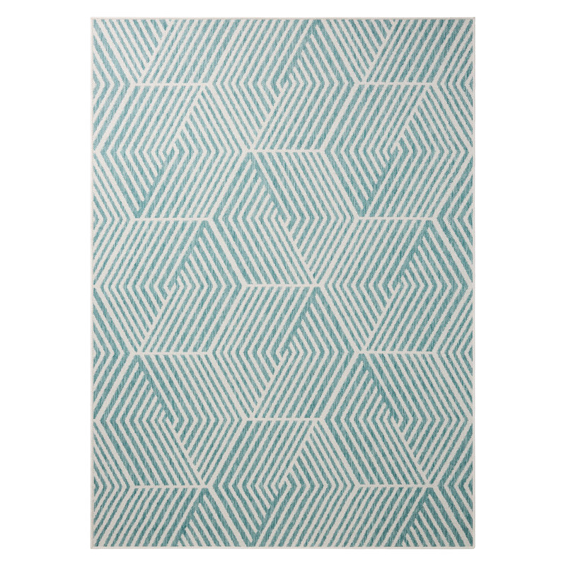 Tapis d'extérieur bleu / crème NICOLE MILLER New York, Rectangle 7 pi 9 po x 10 pi 2 po