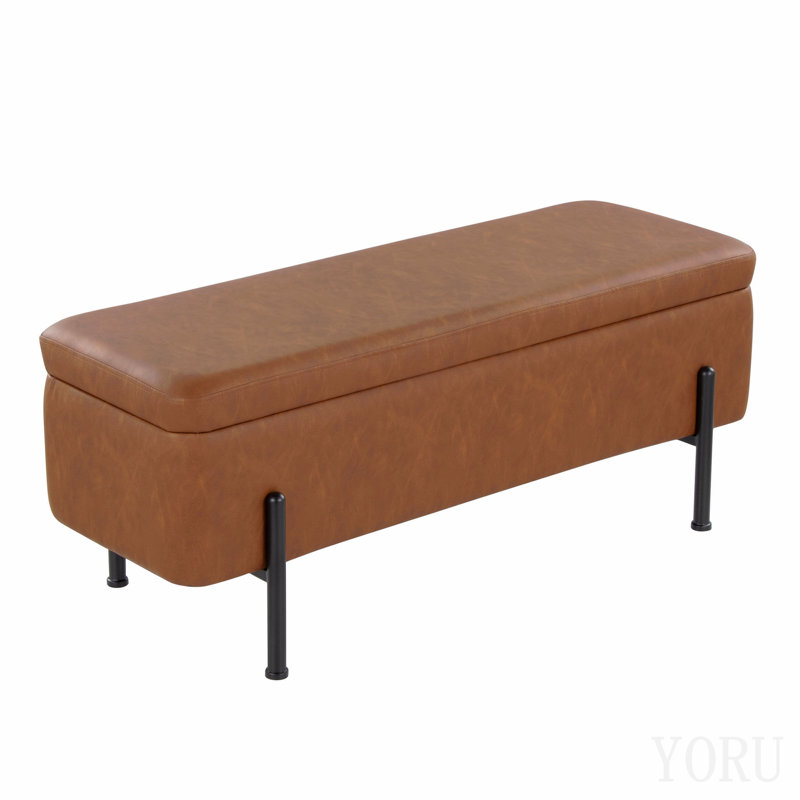 Banc de rangement contemporain en similicuir noir et acier par Lumisource