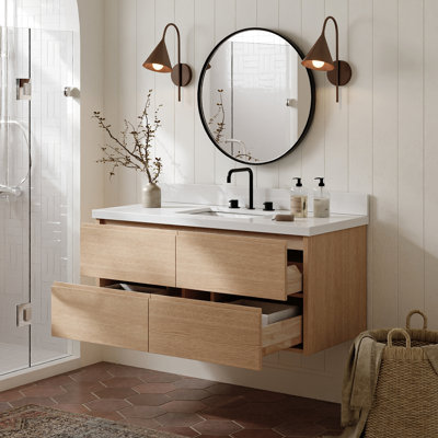   Ensemble de meuble-lavabo mural simple rectangulaire de 49 po avec comptoir en quartz blanc de 1,5 po Ensuko