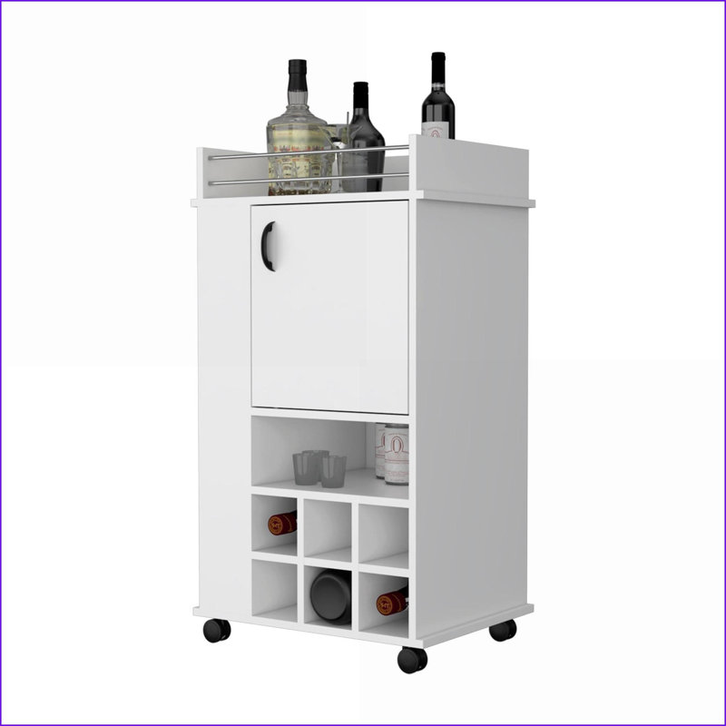 Chariot-bar avec support à vin, armoire à 1 porte et amp; Roulettes | Blanc neige | Bois d'ingénierie, Blanc