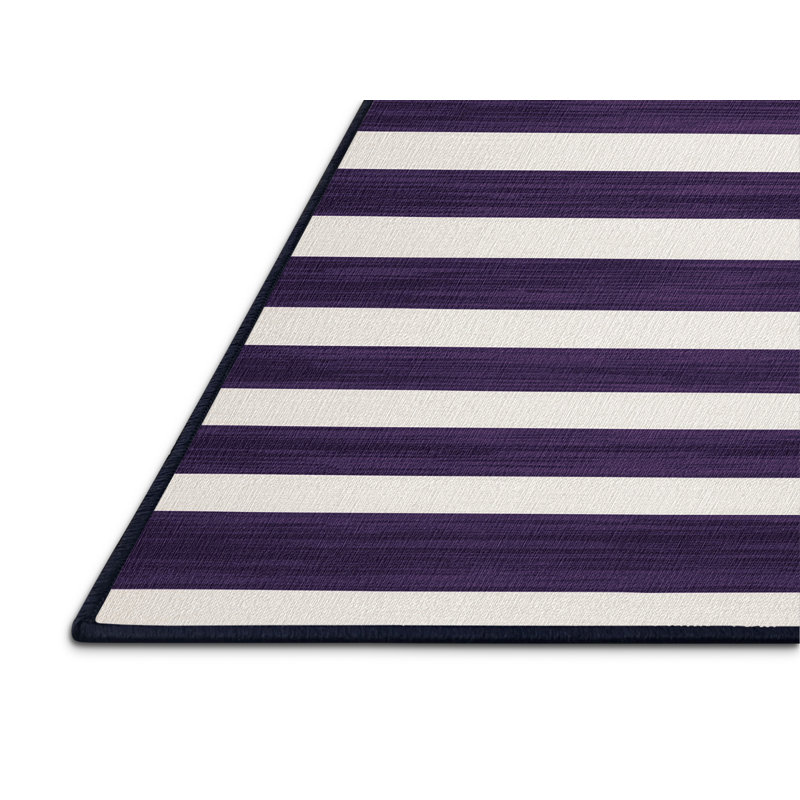 Tapis mauve à rayures horizontales lavable à la machine, Rond 6 pi