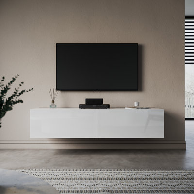 High Gloss UV panel Floating TV Cabinet, Wall & Floor Dual Use Soft Close Flip Door TV Stand