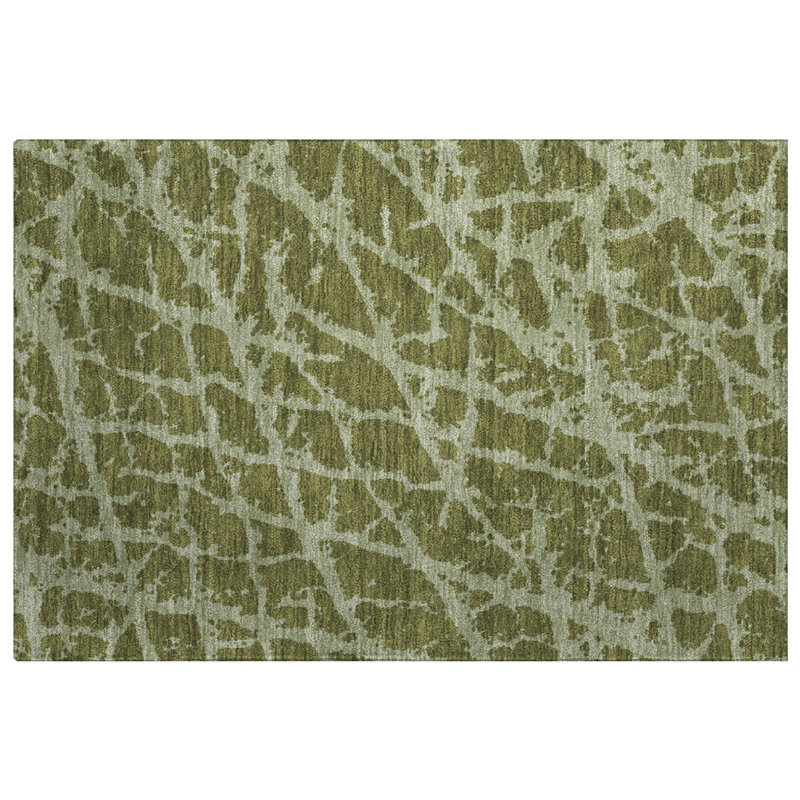 Premium Machine Washable Dream Shag ADS501 Crackle Rug, Olive, 1'8" x 2'6"
