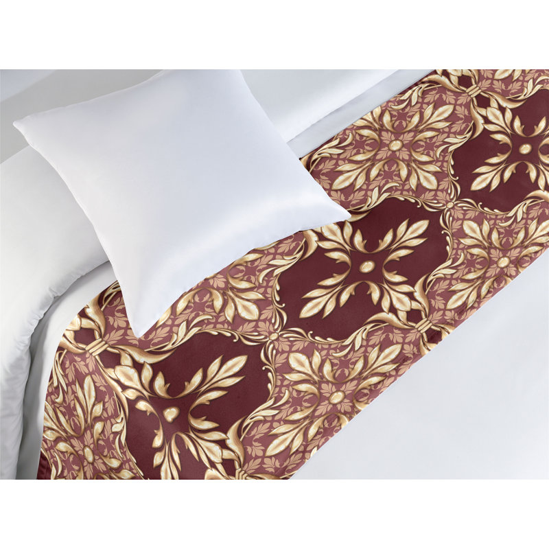 Ambesonne Damask Bed Scarf Runner Vintage Floral Design Swirls Twin Maroon Sand Brown, Twin