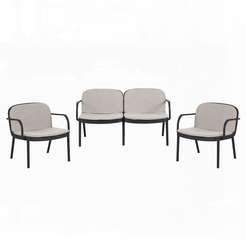 Outdoor Patio PP 3PCS Chair Set, Natural, Gray