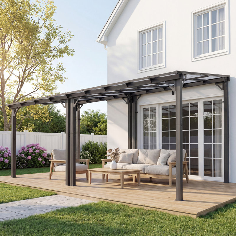 Hardtop Sloping Pitched Roof Gazebo, Outdoor Gazebos with Aluminum Frame, 18x10 FT