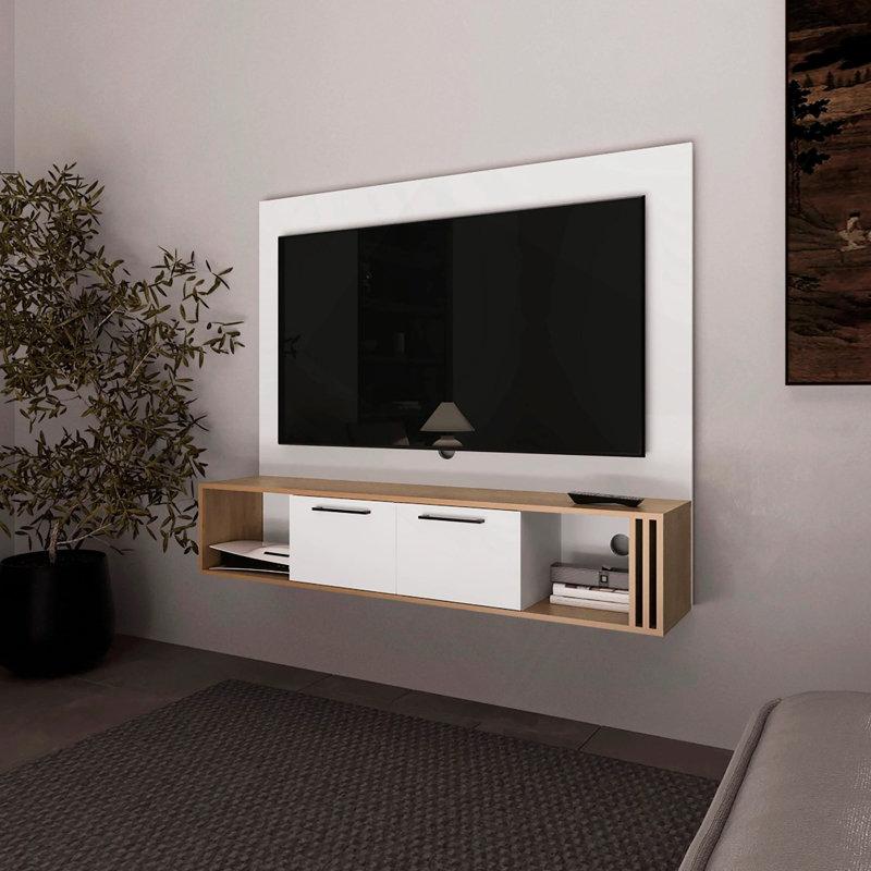 Meuble audio-vidéo en chêne blanc et naturel avec rangement et gestion des câbles
