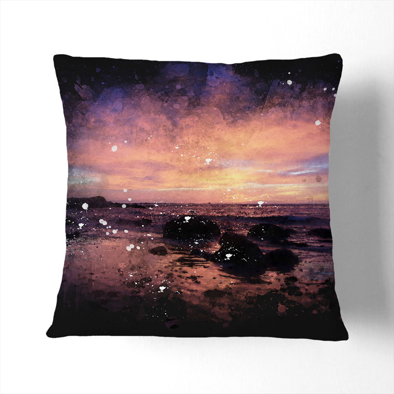 Beach Sunset Paint Splash Scatter Cushion, 55cm H x 55cm W x 20cm D