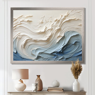 White And Blue Wave Papercut Style - Coastal Waves Canvas Wall Art Print (no texture)