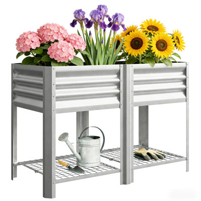 Outdoor Planter, 39.6 - Gallon Raised Garden Bed, 31.5 Inch Height For Easy Planting, Galvanized Steel Legs, Storage Shelf Bed Patio, Capacity, Powder Coated Steel, 396 Lbs Weight, Comfortable