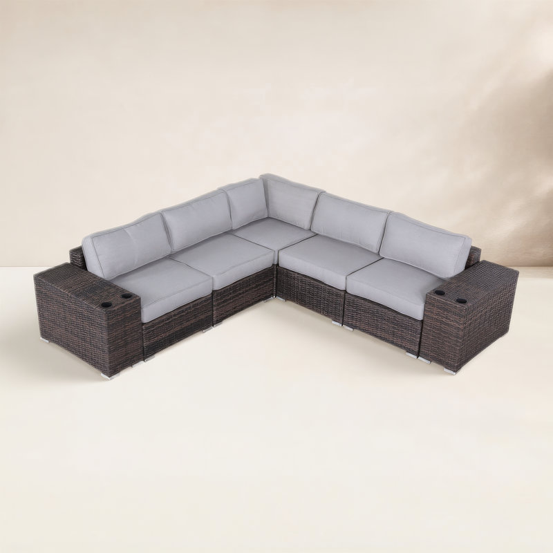 Arelys Wicker Fully Assembled 4 - Person Seating Group with Cushions, Olefin Gray, Brown 