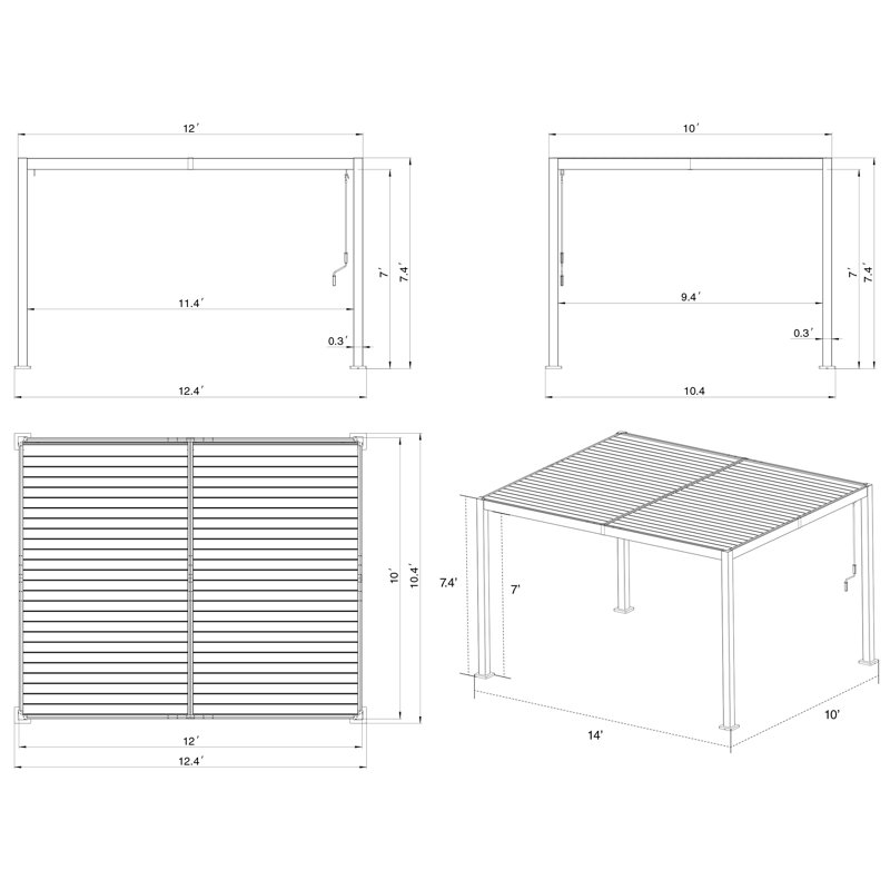 White Aluminum 10'x12' Outdoor Louvered Pergola with Adjustable Roof