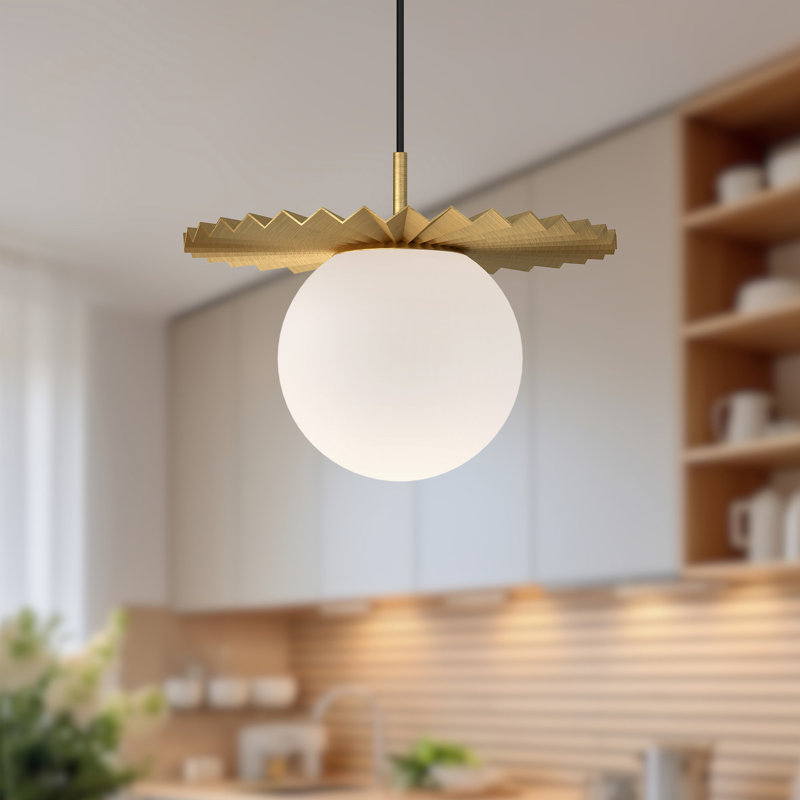 Luminaire suspendu sphère 1 lumière Carletta, Or brossé / verre opale mat, H 11,75 po x l 13,88 po x P 13,88 po