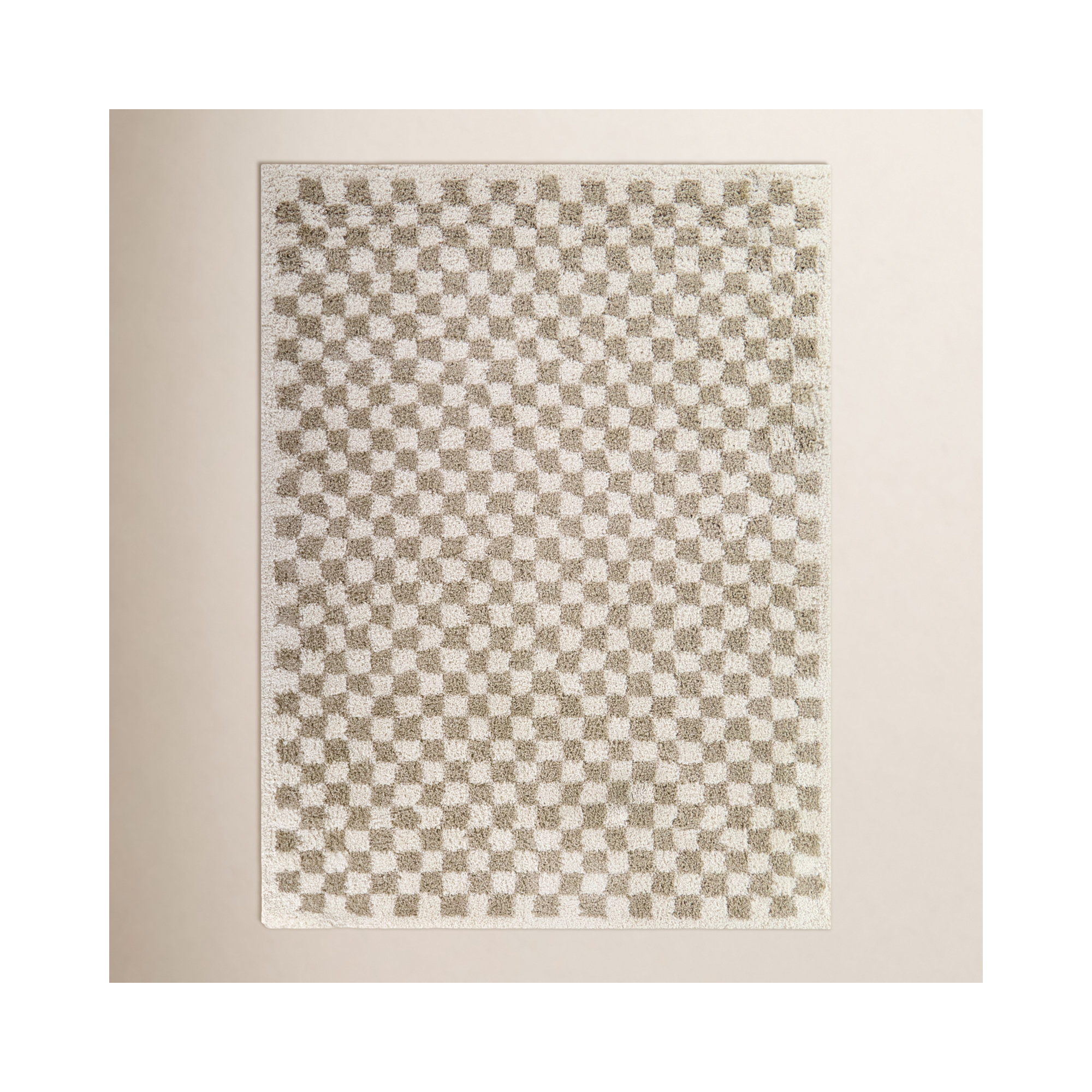 Walker Beige Checkered Shag Area Rug, Rectangle 6'7" x 9'