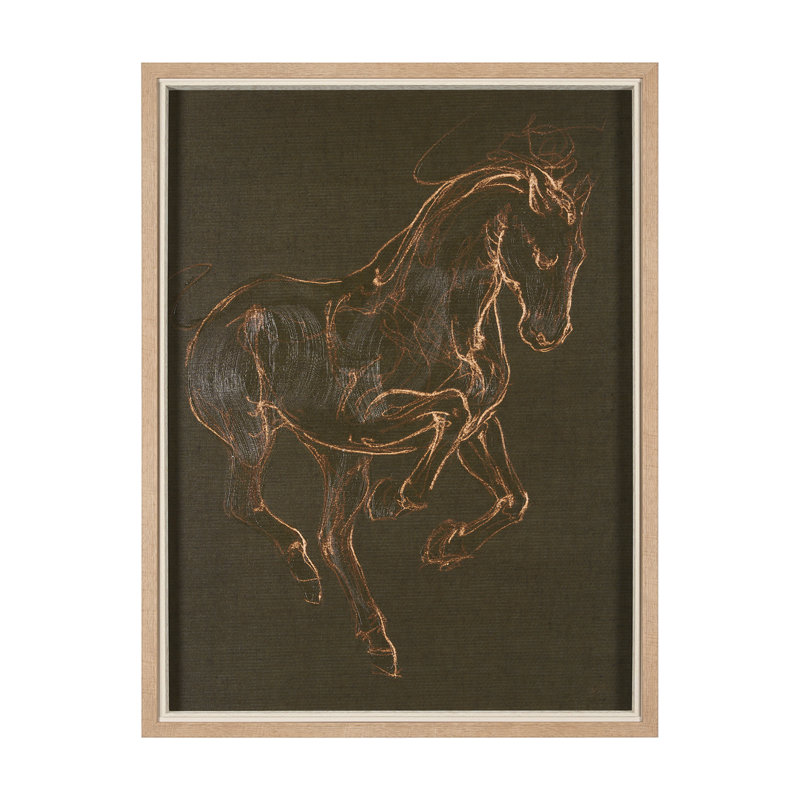 «Horse III Olive a», reproduction d'art encadrée texturée à la main, Horse III Olive, Brun, 31.5L x 1.6W x 41.5H