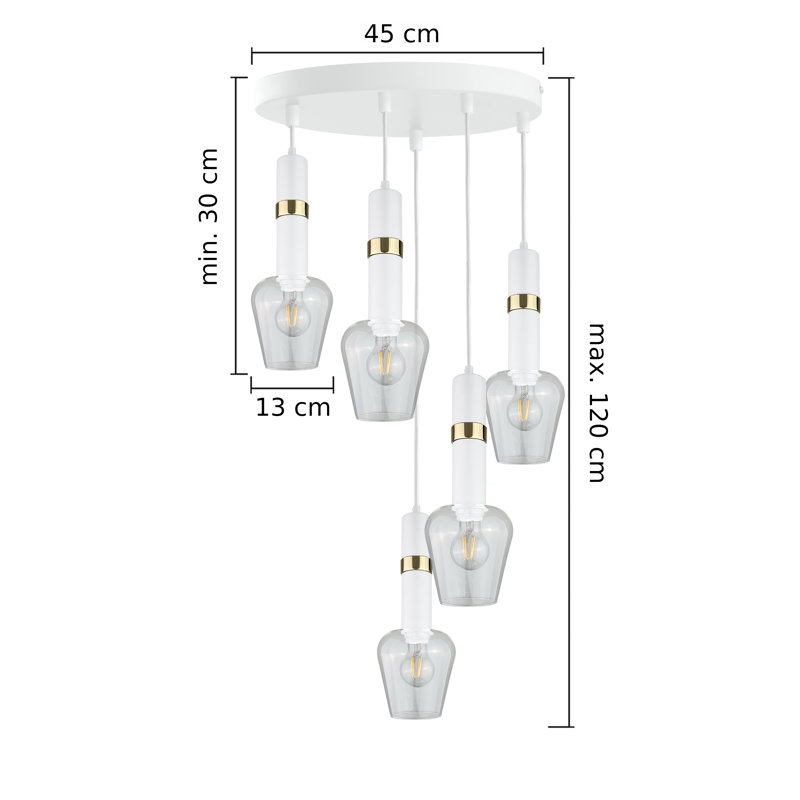 Kirti 5 - Light Cluster Pendant, White/Gold