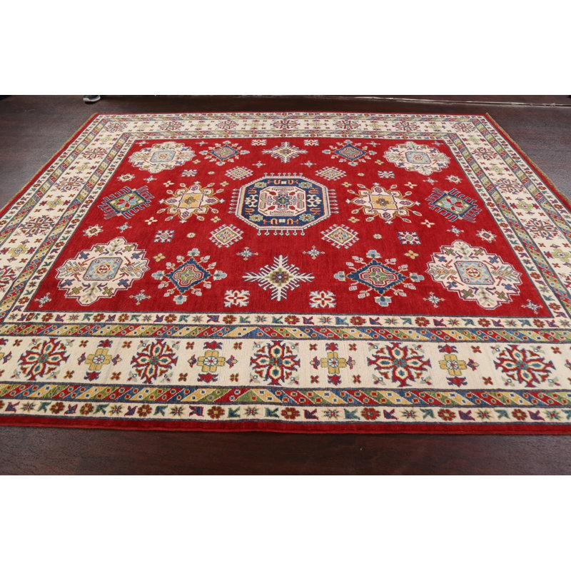Tapis oriental à motif géométrique à motif de légumes Kazak noué à la main 8 x 10