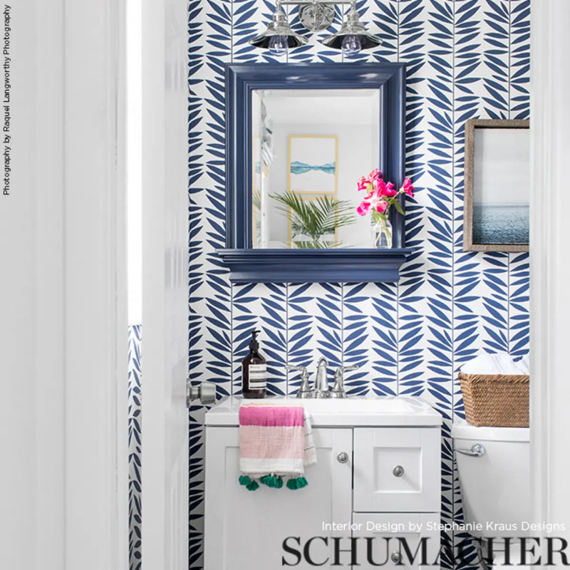 Leaf Stripe Wallpaper, Marine